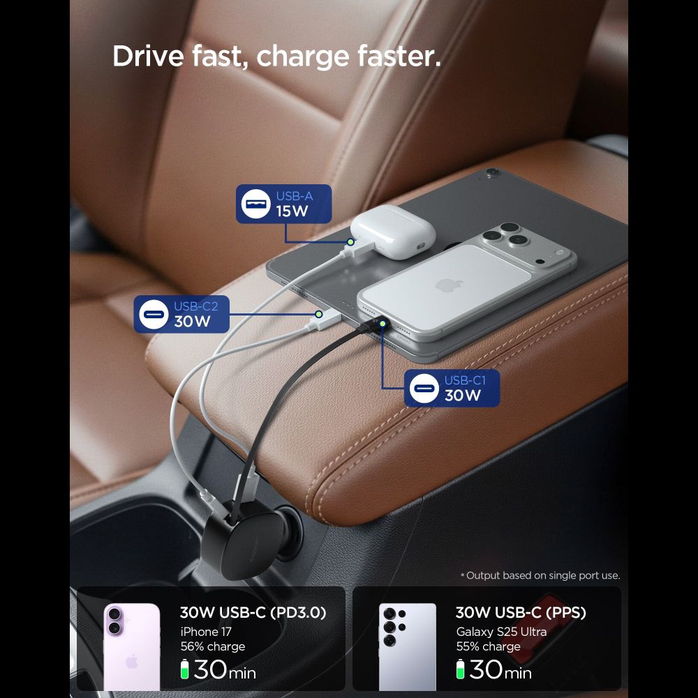 Spigen EV603BT 60W automašīnas lādētājs – melns | Phone Car Charger (1)