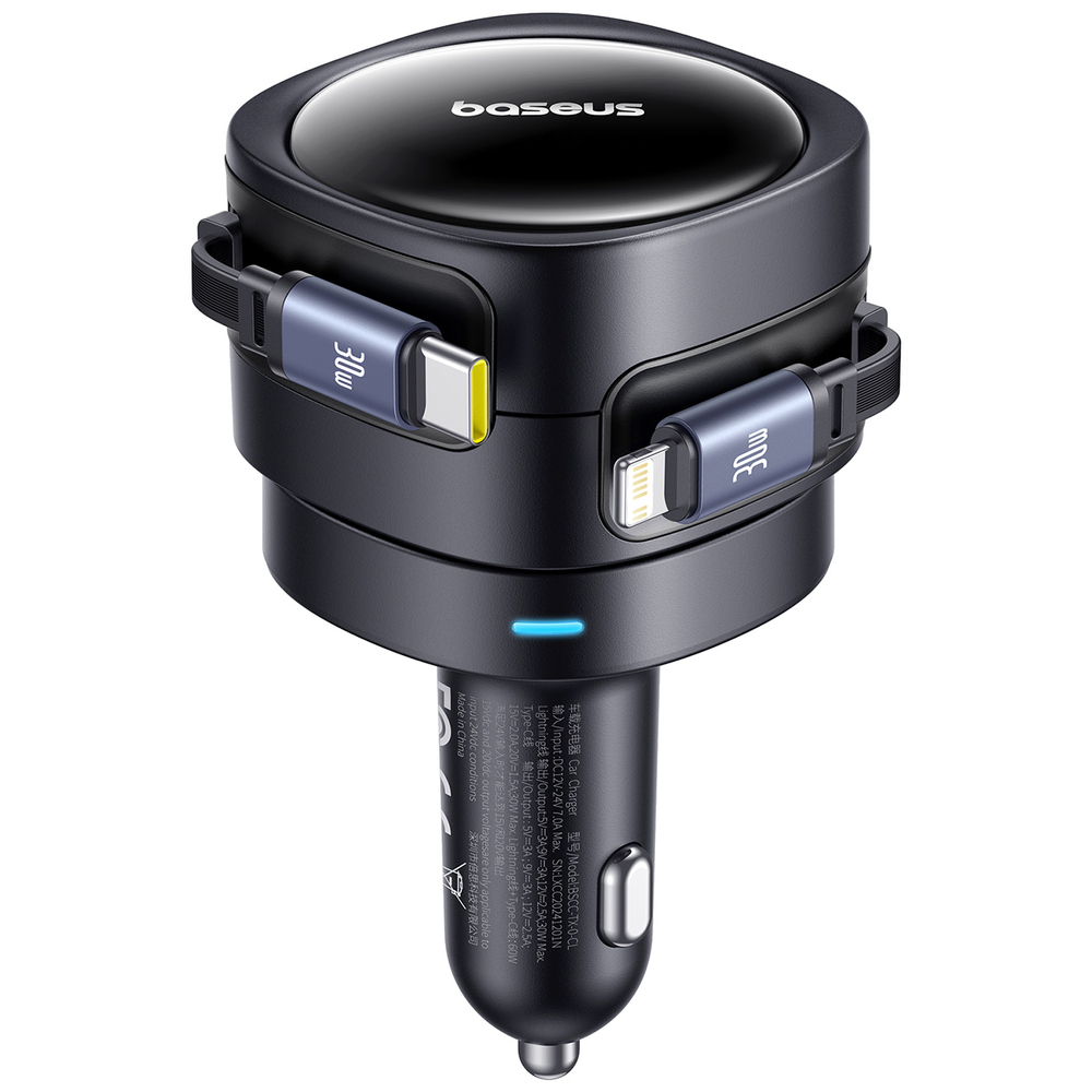 Auto Lādētājs Baseus Enjoyment Max 60W ar Izvelkamiem Kabeļiem - Melns | Phone Car Charger (0)