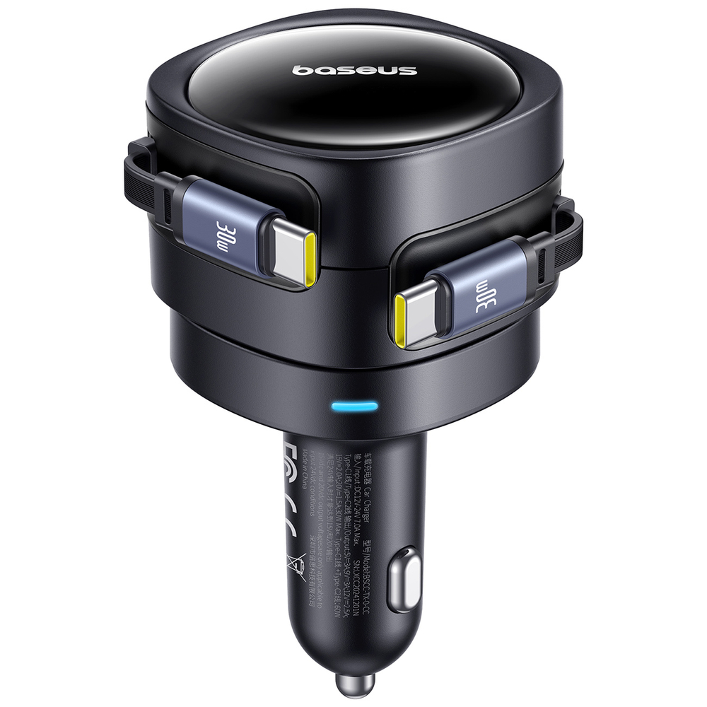 Auto Lādētājs Baseus Enjoyment Max 60W ar 2x Izvelkamiem USB-C Vadiem - Melns | Phone Car Charger (0)