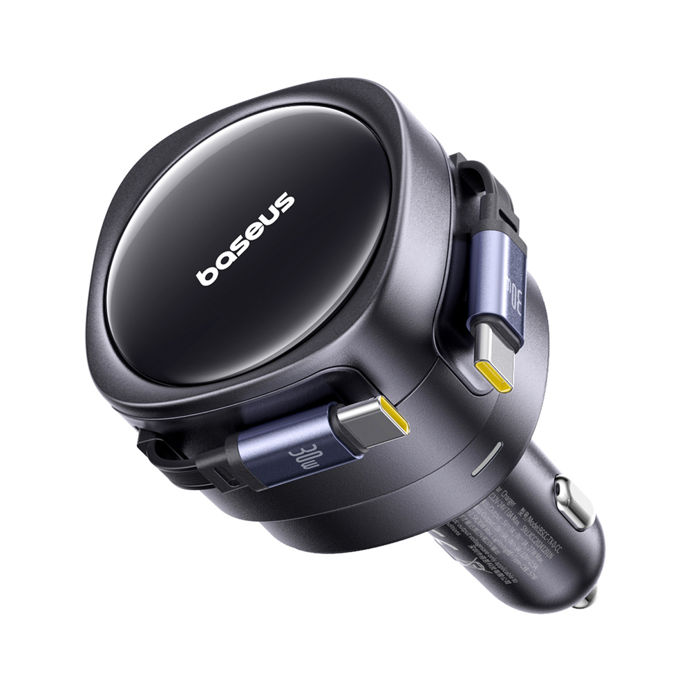 Auto Lādētājs Baseus Enjoyment Max 60W ar 2x Izvelkamiem USB-C Vadiem - Melns | Phone Car Charger (1)