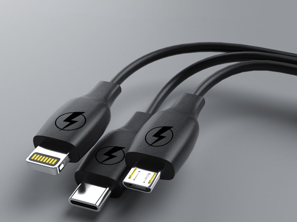 Ātrs auto lādētājs USB-C 15W un USB-A 15W ar 3-in-1 kabeli, melns (0)