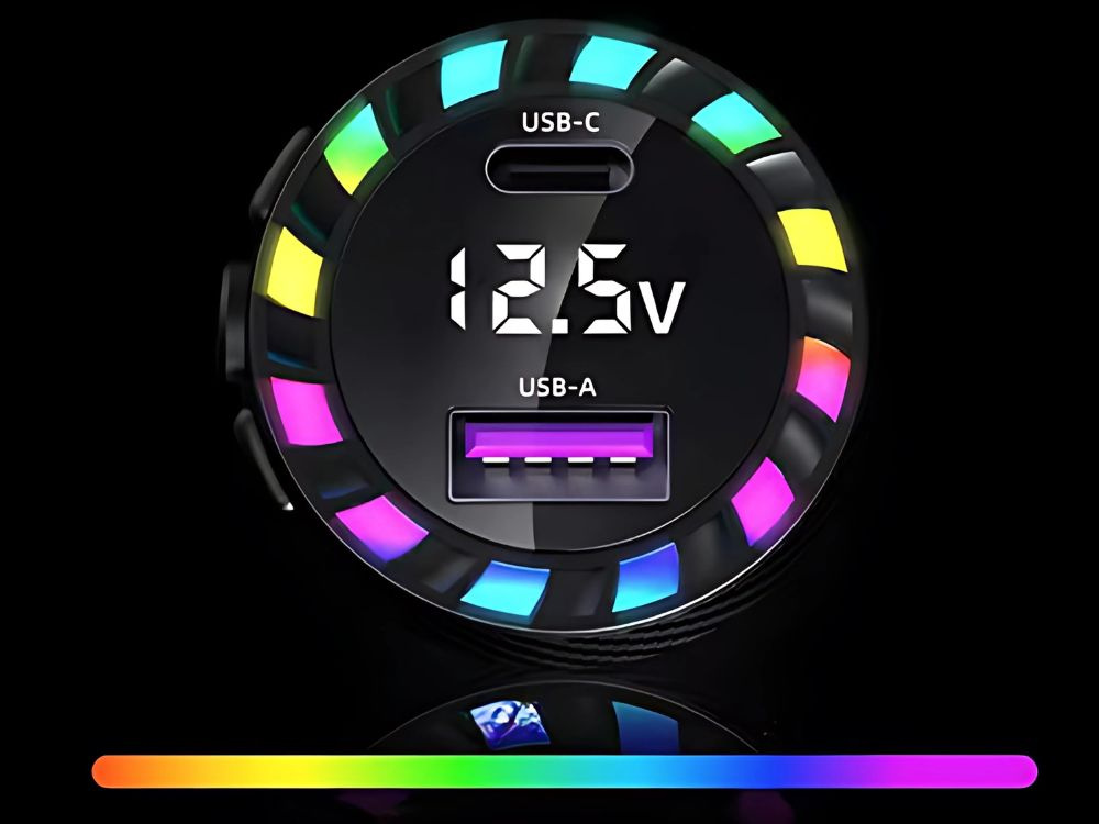 Ātrs auto lādētājs USB-C 15W un USB-A 15W ar 3-in-1 kabeli, melns (2)