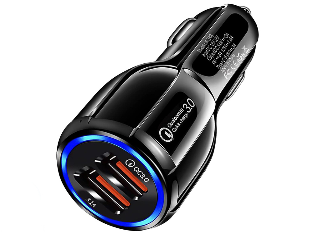 Ātrs auto lādētājs piepīpētāja ligzdai 2xUSB Quick Charge 3.0, melns (0)
