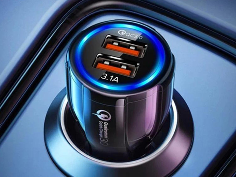 Ātrs auto lādētājs piepīpētāja ligzdai 2xUSB Quick Charge 3.0, melns (1)