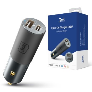 3mk Hyper automašīnas lādētājs USB-C USB-A 100W - sudraba | Phone Car Charger