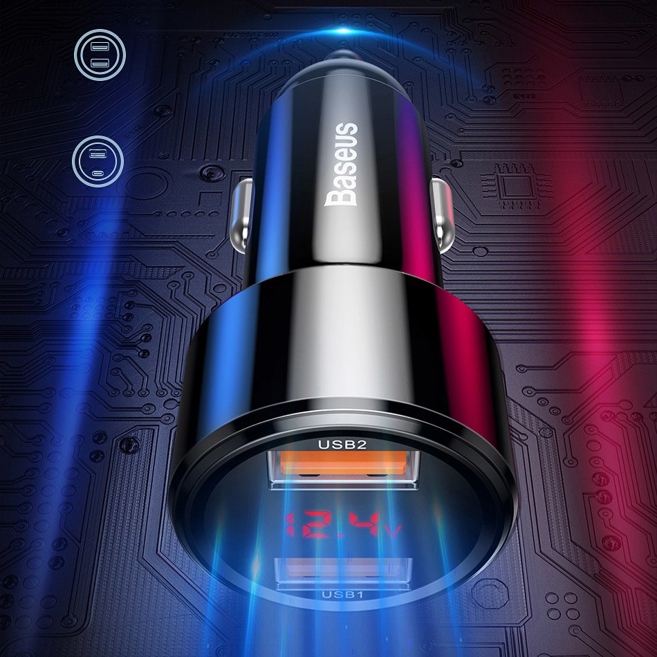Baseus Magic Series Car Charger with Digital Display USB QC 3.0 / USB Type C QC 4+ 45W 6A, Red | Automašīnas Telefona... (3)