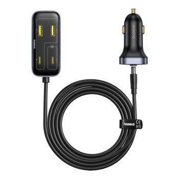 Baseus BackseatPal L1 110W auto lādētājs 3 x USB-A + 3 x USB-C ar 1,5 m pagarinātāju - Melns | Phone Car Charger