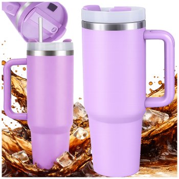 Liela termokrūze ar rokturi un salmiņu 1.2L nerūsējošais tērauds, violeta