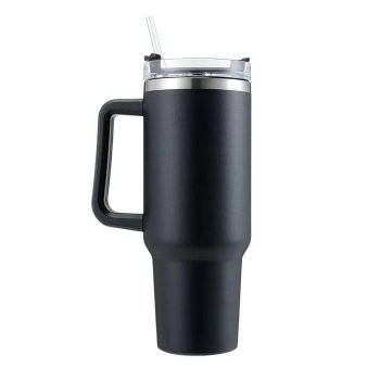 Neizlīstoša termokrūze ar salmiņu 1000 ml, melna