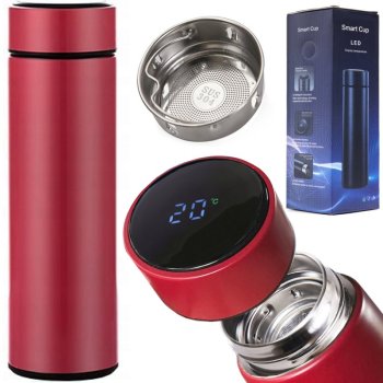 Viedais Termoss Termokrūze ar LCD Displeju un Temperatūras Sensoru - 500ml, Sarkans | Smart Thermal Mug Bottle...