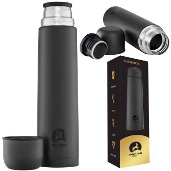 MOUNTAIN GOAT Tūrisma Termoss Termokrūze Karstiem un Aukstiem Dzērieniem 1L, Melns | Thermal Mug Bottle Thermos Flask
