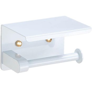 Tualetes Papīra Turētājs Ar Plauktu, Balts | Toilet Paper Holder With Shelf