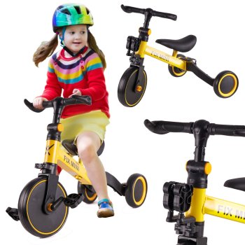 Bērnu trīsritenis ar pedāļiem, balansa velosipēds TRIKE FIX MINI 3in1, Dzeltens | Kids Running Bike Tricycle with Pedals