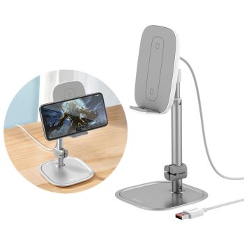 Baseus Telefona Planšetes Galda Statīvs Turētājs ar Bezvadu Lādētāju 15W | Desktop Phone Holder Stand Wireless Qi Charger Tripods