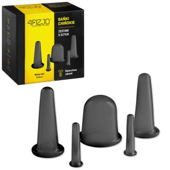 4FIZJO Akupunktūras Vakuuma Masāžas Silikona Bankas Sejai un Ķermenim, 5 gab., Melnas | Silicone Acupuncture Massage Bubbles Jars