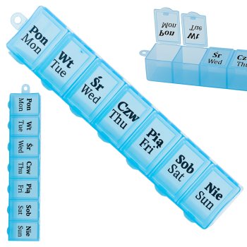 Nedēļas tablešu organizators 7 dienām zālēm un vitamīniem, zils