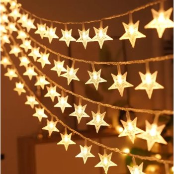 Telcon LED virtene Zvaigznītes 10m 80 LED USB, silti balta