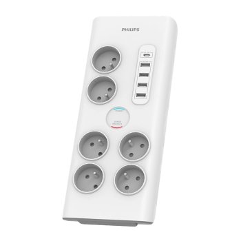 Philips pagarinātājs ar pārsprieguma aizsardzību 6 ligzdas 4xUSB-A 1xUSB-C 2m, balts