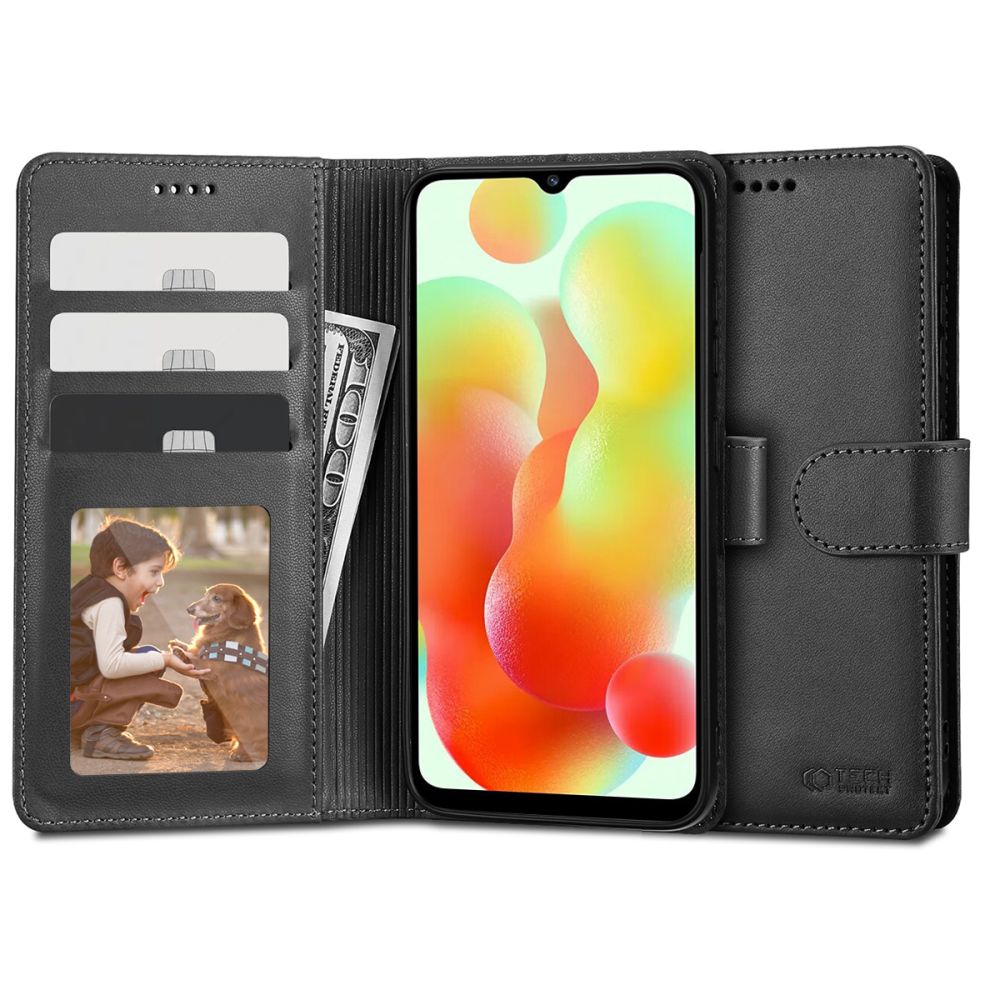 Xiaomi Redmi 12C / Redmi 11A / Poco C55 Tech-Protect Wallet Book Case Cover, Black | Telefona Vāciņš Maciņš Apvalks Grāmatiņa