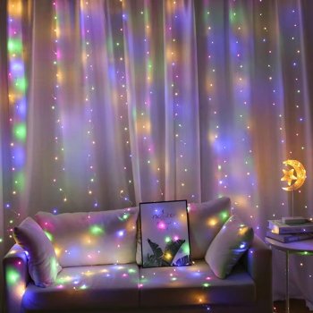 LED aizkars 300 LED 3x3m svētku dekorācijām, daudzkrāsains