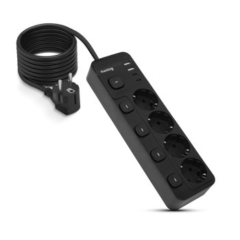Huslog pagarinātājs ar 5 slēdžiem, 4 Schuko ligzdas, 4 USB porti, 1.5m, melns