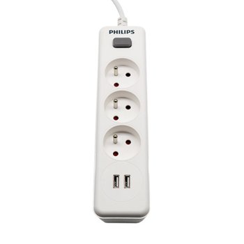 Pagarinātājs Philips SPN3032WA/60 ar 3 ligzdām un 2 USB portiem 2m 10A, balts