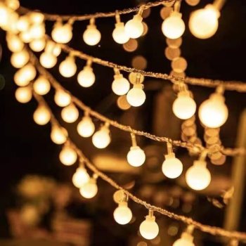 LED bumbiņu virtene 1.5m 10 LED USB balkonam un dārzam, silti balta