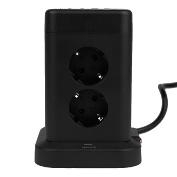 Vertikālais pagarinātājs Huslog ar 8 ligzdām un USB USB-C, melns