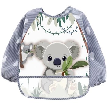 Ūdensnecaurlaidīgs Bērnu Barošanas Priekšautiņš Lacīte ar Kabatiņu un Piedurknēm | Waterproof Baby Feeding Bib Apron with Pocket and Sleeves