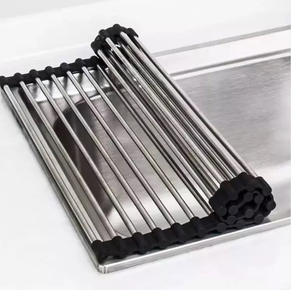 Trauku žāvētājs uz izlietnes, sarullējams trauku žāvēšanas paklājiņš | Roll Up Dish Drying Rack Over the... (1)