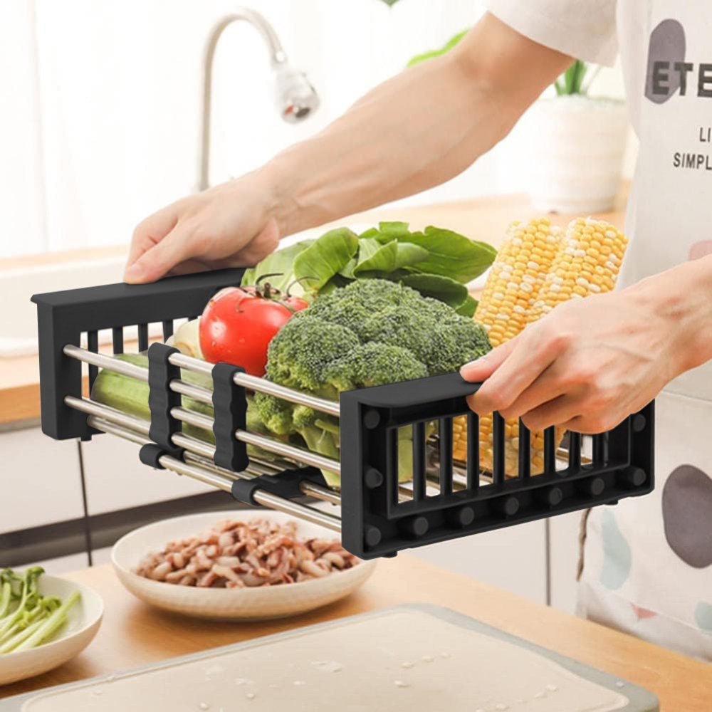 Regulējams Grozs Caurduris Virtuves Izlietnei Dārzeņu un Augļu Mazgāšanai | Expandable Basket Strainer Colander (2)