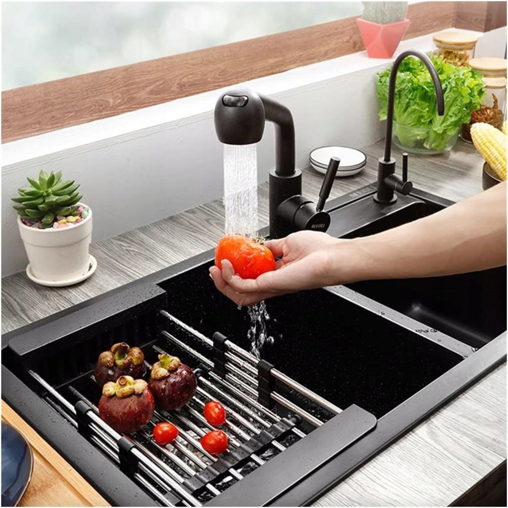 Regulējams Grozs Caurduris Virtuves Izlietnei Dārzeņu un Augļu Mazgāšanai | Expandable Basket Strainer Colander (1)