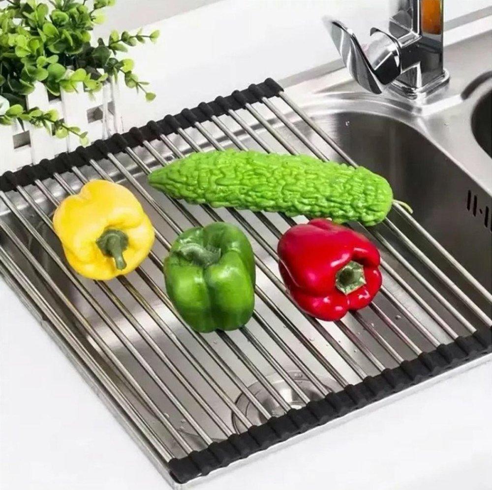 Trauku žāvētājs uz izlietnes, sarullējams trauku žāvēšanas paklājiņš | Roll Up Dish Drying Rack Over the... (0)