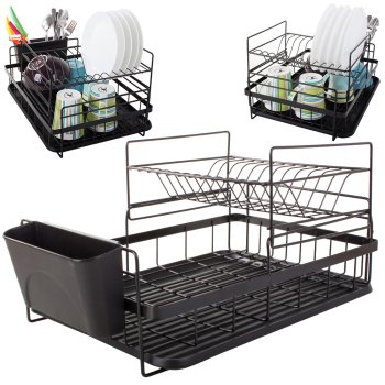 Divstāvu (divlīmeņu) trauku žāvētājs, Melns | Two-tier Dish Dryer