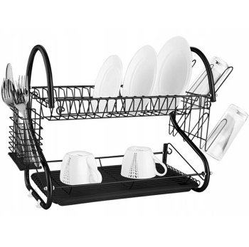 Divstāvīgs Divlīmeņu Dubultais Metāla Trauku Žāvētājs, Melns | Double Metal Dish Dryer