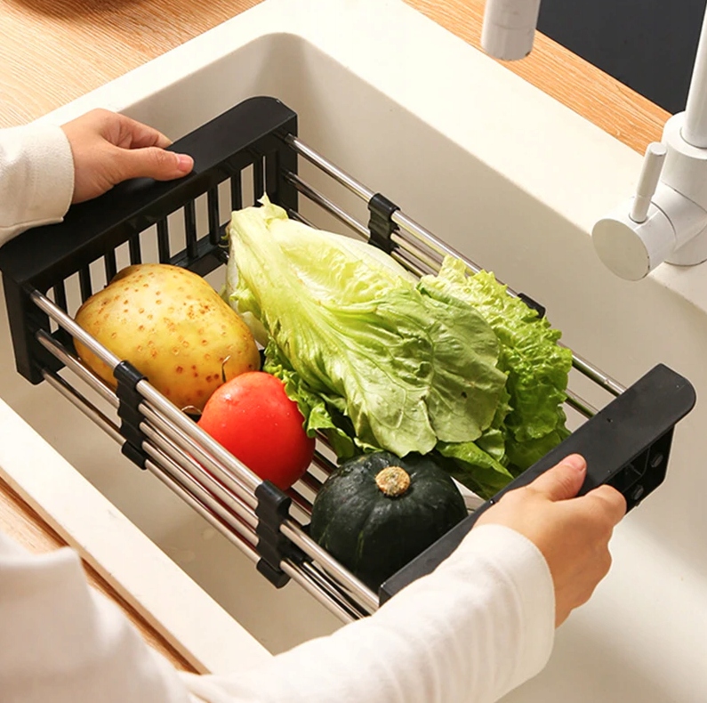 Regulējams Grozs Caurduris Virtuves Izlietnei Dārzeņu un Augļu Mazgāšanai | Expandable Basket Strainer Colander (3)