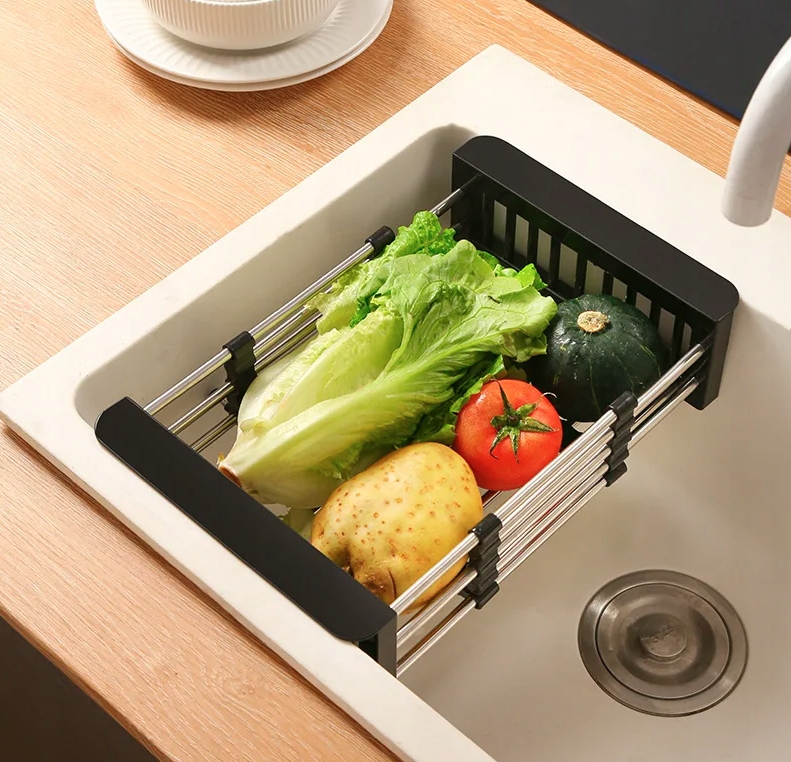 Regulējams Grozs Caurduris Virtuves Izlietnei Dārzeņu un Augļu Mazgāšanai | Expandable Basket Strainer Colander (4)