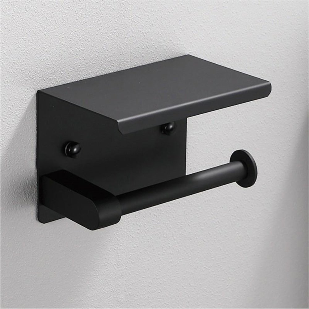 Tualetes papīra turētājs ar plauktu, Melns | Toilet Paper Holder with Shelf (2)