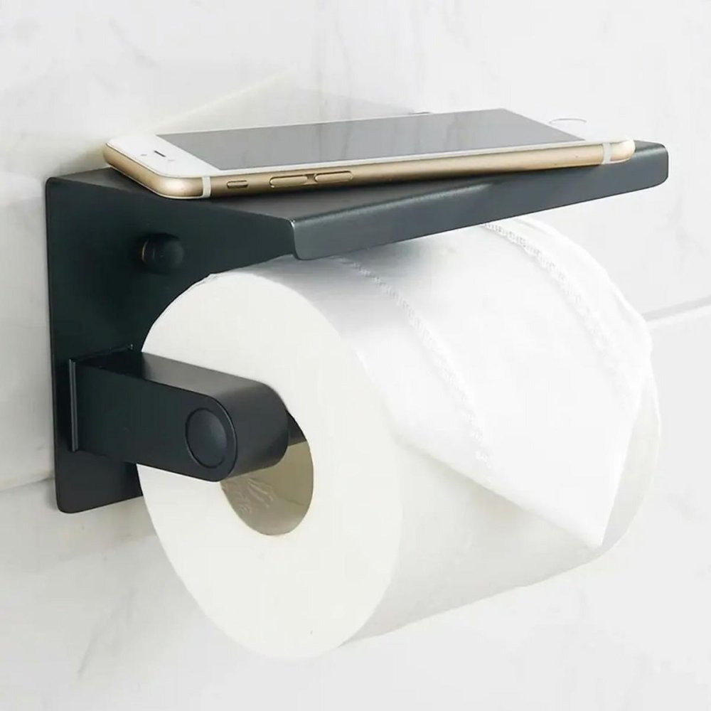 Tualetes Papīra Turētājs Ar Plauktu, Balts-Zelts | Toilet Paper Holder With Shelf (0)