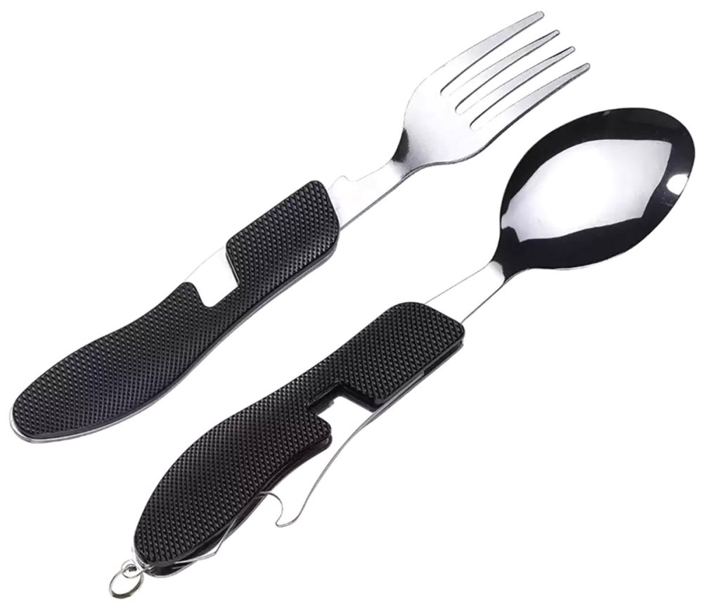 Tūrisma Kabatas Saliekamais Nazis Piknika Galda Piederumu Komplekts, Melns | Pocket Knife Multifunctional Сutlery Set (1)