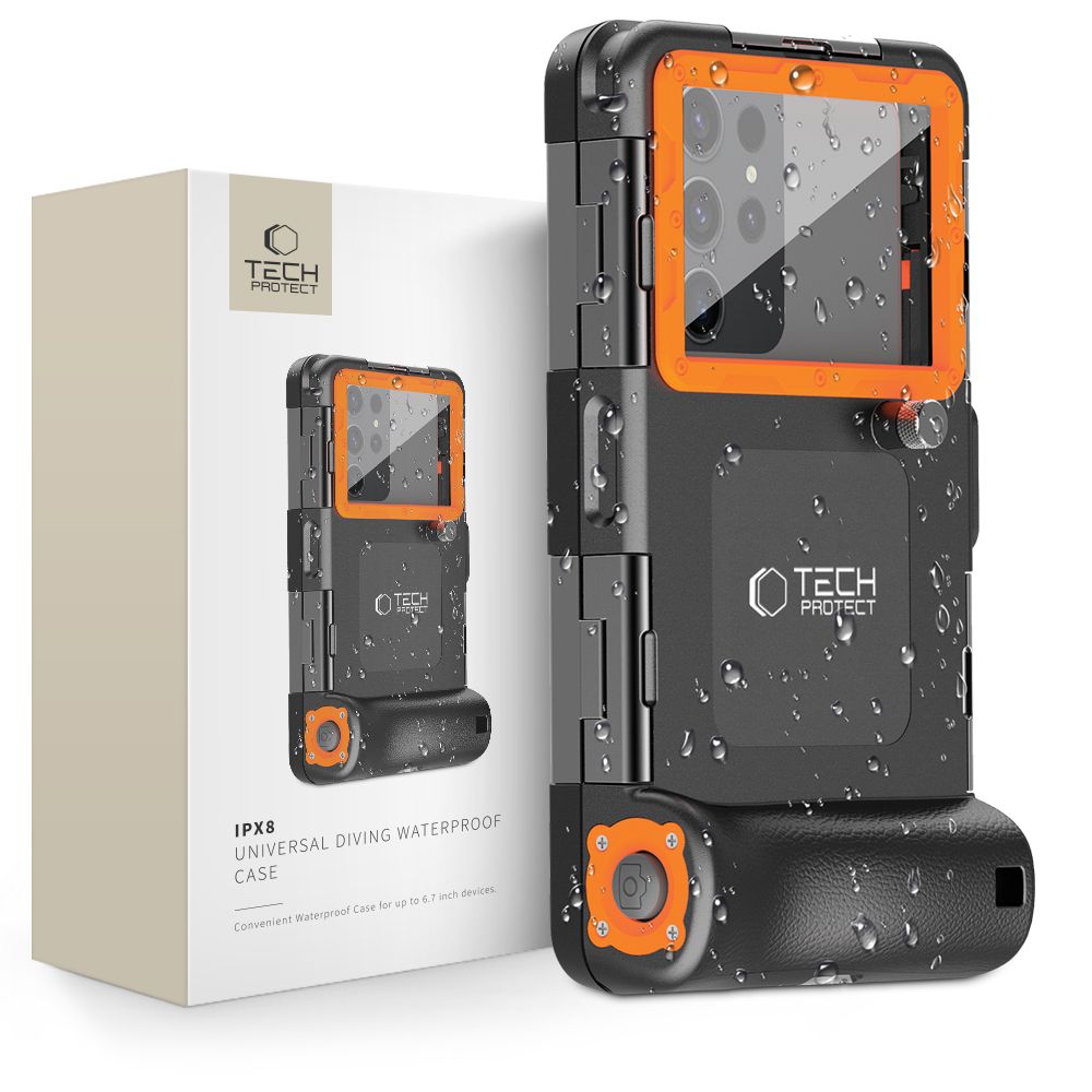 Tech-Protect ūdensnecaurlaidīgs futrālis IPX8 viedtālruņiem 4,7-6,7" - melns un oranžs | Waterproof Case for...