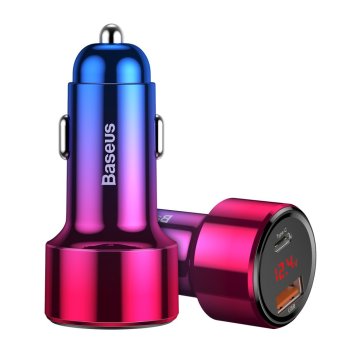Baseus Magic Series Car Charger with Digital Display USB QC 3.0 / USB Type C QC 4+ 45W 6A, Red | Automašīnas Telefona Lādētājs