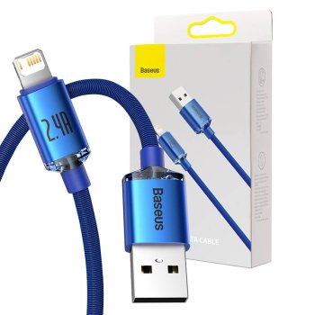 Baseus Crystal Shine USB uz Lightning kabelis 2.4A 1.2m Zils