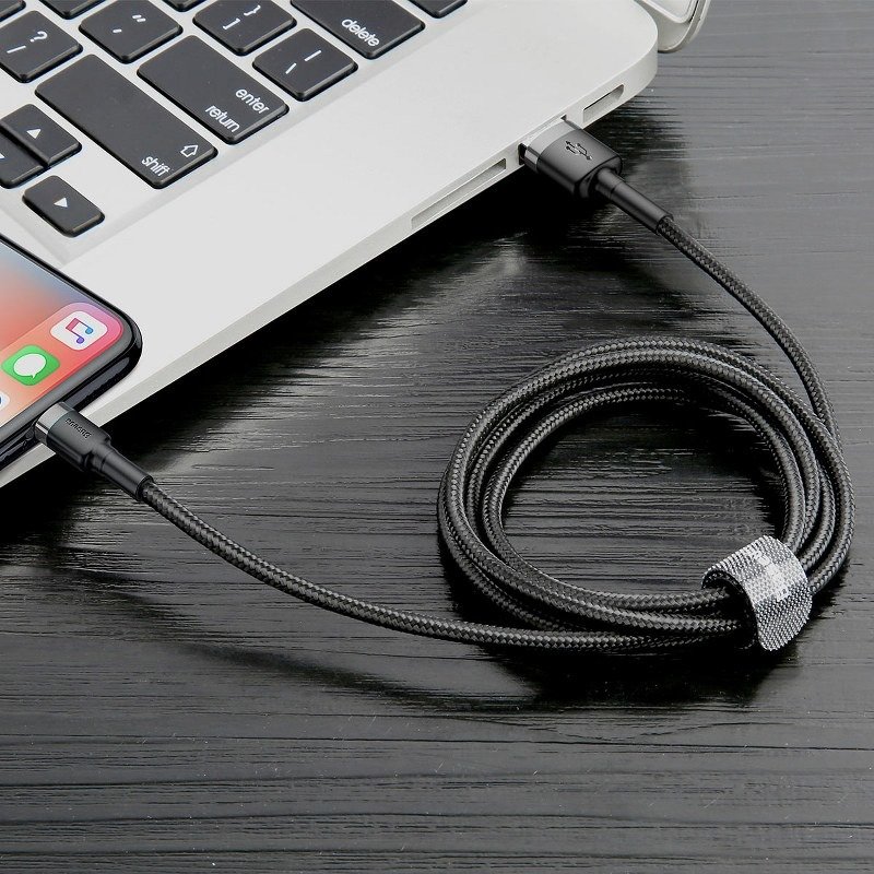 Baseus Cafule USB Apple Lightning Data Charging Cable 1,5A 2m, Gray / Black | Lādētājvads Datu Pārraides Kabelis (0)