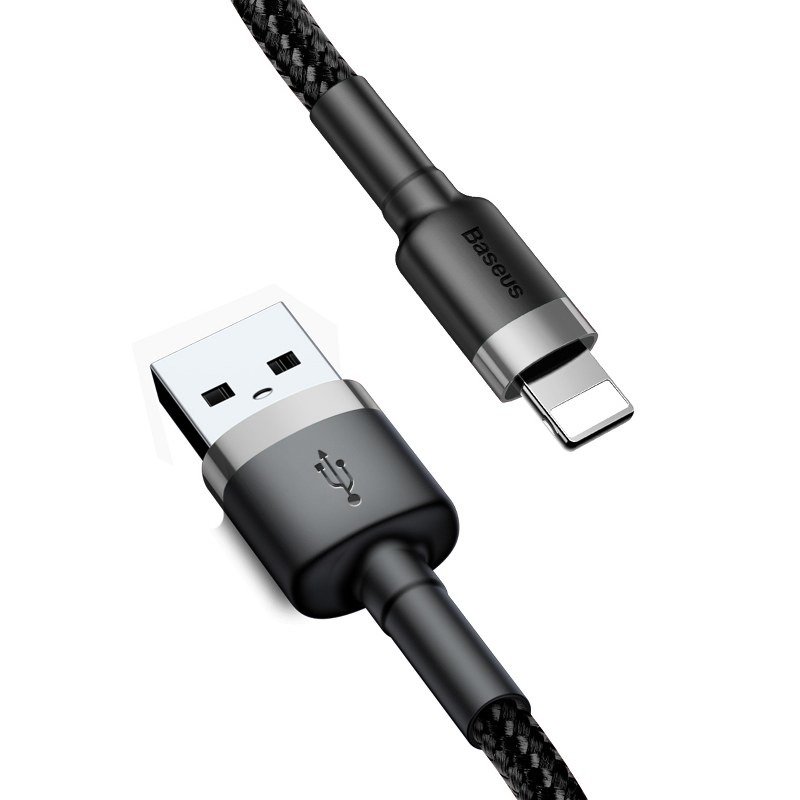 Baseus Cafule USB Apple Lightning Data Charging Cable 1,5A 2m, Gray / Black | Lādētājvads Datu Pārraides Kabelis (1)