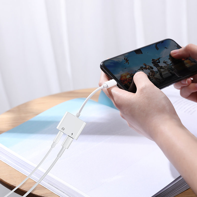 Joyroom Lightning to Lightning / Music Lightning Headphone Adapter for Audio and Charging, White | Audio un Uzlādes... (3)