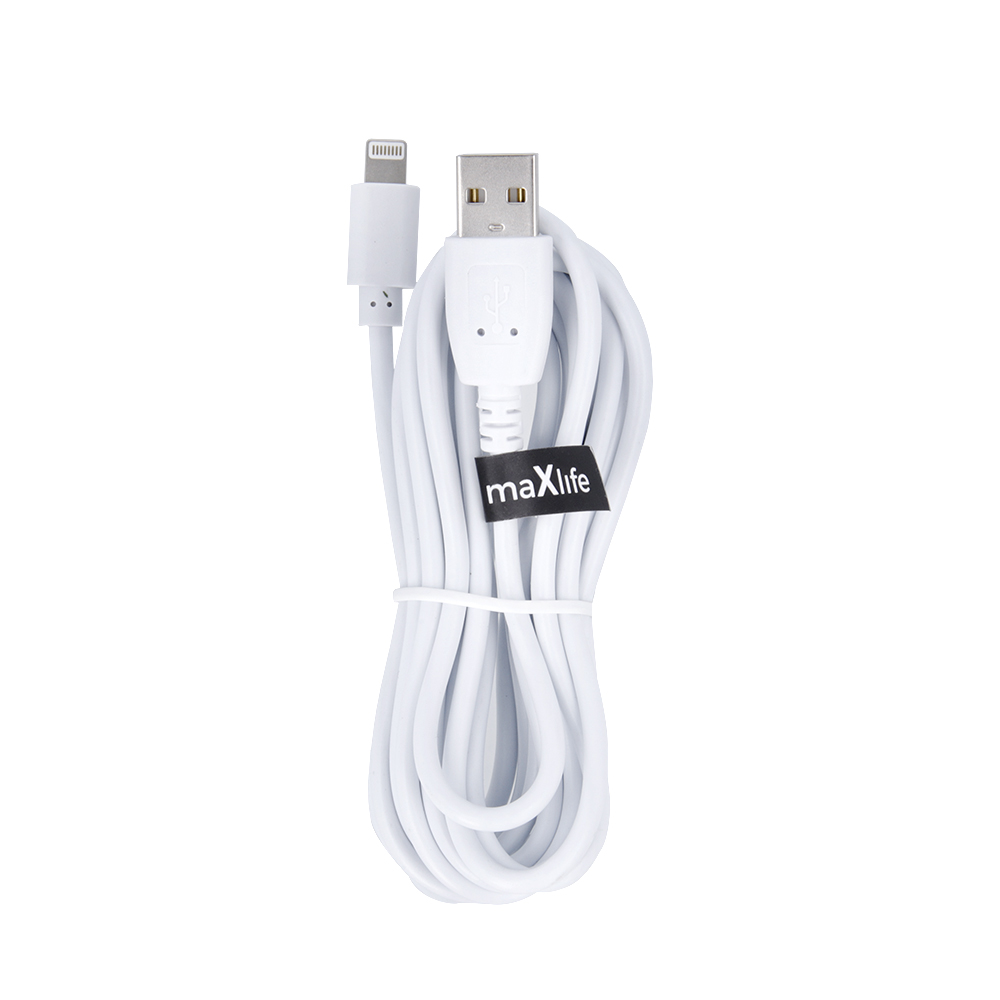 Maxlife USB to Apple iPhone Lightning Cafule Data Charging Cable, 2A, 3m, White | Lādētājvads Datu Pārraides Kabelis (0)
