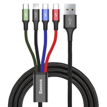 Baseus Rapid USB to Lightning / 2x USB Type C / micro USB Nylon Braided Cable 3.5A, 1.2m | Lādētājvads Datu Kabelis...