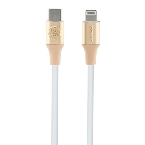 Guess Ebossed Logo USB-C / Lightning kabelis 1,5 m ātrai uzlādei - zelta krāsā | cable 1.5m fast charging gold