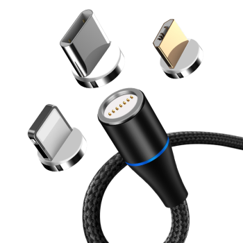 Maxlife MXUC-03 Magnetic USB to Lightning / USB Type C / micro USB Nylon Braided Cable 3A, 1m | Lādētājvads Datu...
